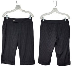 E by Eci Bermuda Cuff Hem Striped Denim Dress Pants Size 4 Color Gray/Blue